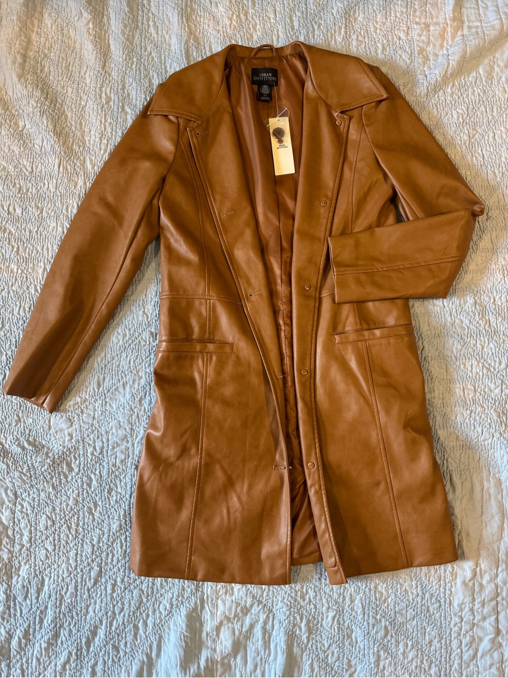 Urban Outfitters Women’s Brown Faux Leather Long Coat NWT
